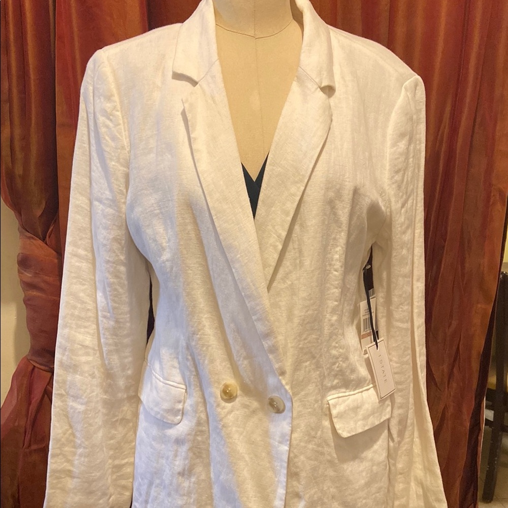 1.STATE Women's White LINEN Blazer